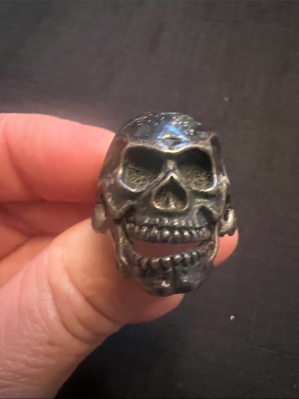 Men's Skull Statement Ring - Blackened Silver Tone